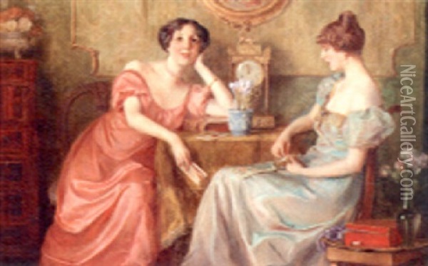 Elegant Ladies In An Interior Oil Painting - Otolia Kraszewska