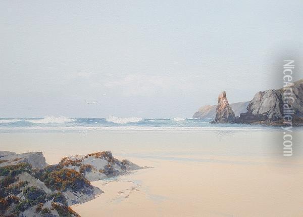 Breakers Off A Deserted Beach Oil Painting - Frederick John Widgery