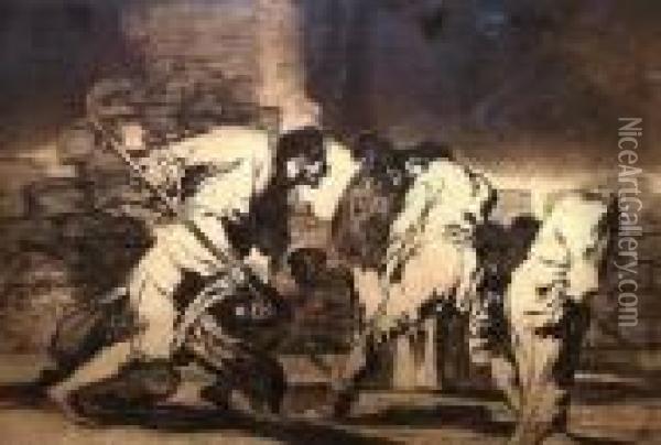 Disparate Furiozo From Los Proverbios Oil Painting - Francisco De Goya y Lucientes