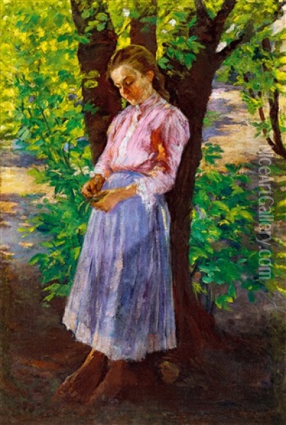 Little Girl Under The Tree Oil Painting - Sandor Alexander Bihari