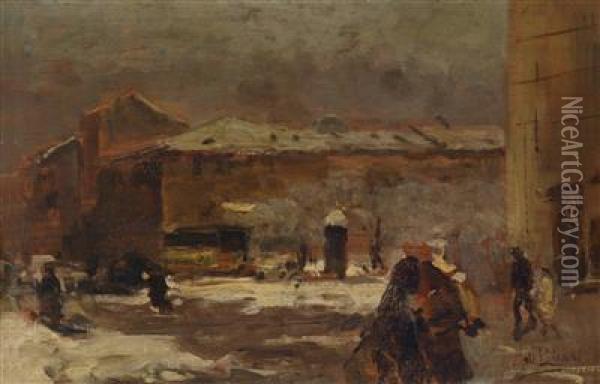 Street Scene In Winter Oil Painting - Mose Bianchi