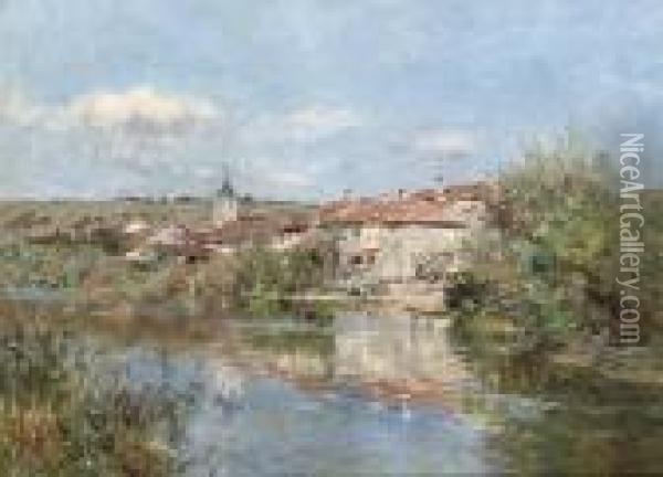 Lavandires Au Bord D'un Village Oil Painting - Edmond Marie Petitjean