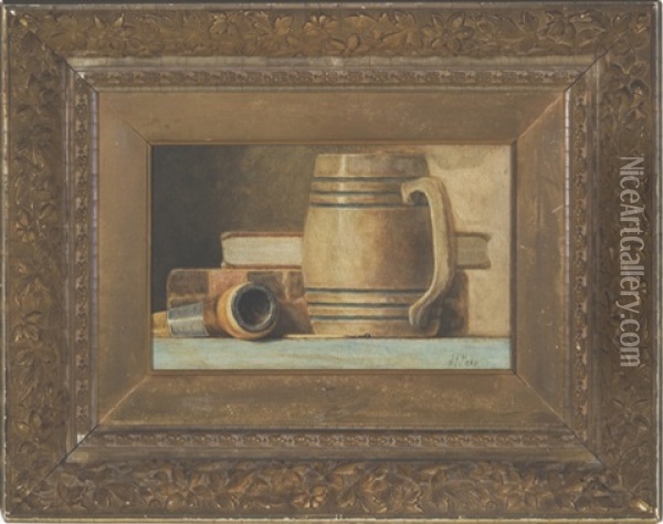 Pipe, Stein, And Books Oil Painting - John Frederick Peto
