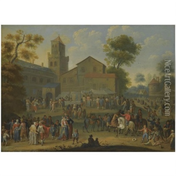 A Landscape With A Busy Market Scene Oil Painting - Franz de Paula Ferg