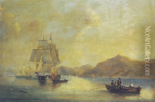 Navi E Barche In Una Rada Oil Painting - John Wilson Carmichael
