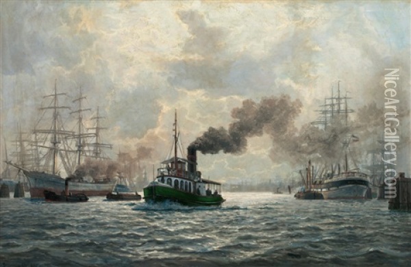 Port Of Hamburg Oil Painting - Christian Benjamin Olsen