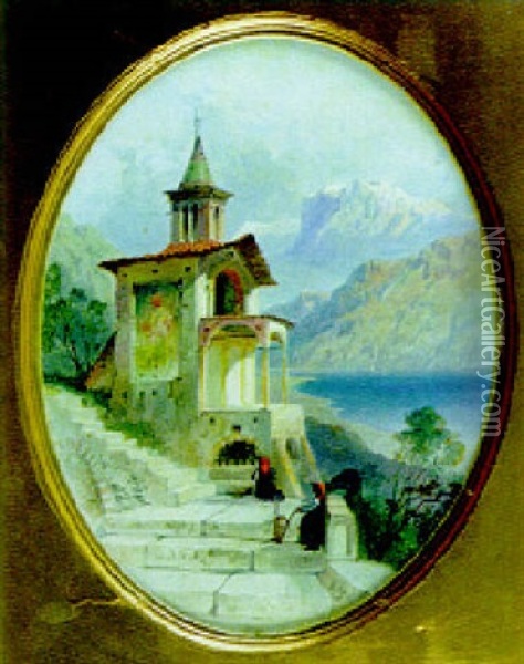 Shrine Of Our Lady Of The Rock, Locarno Oil Painting - Harry John Johnson