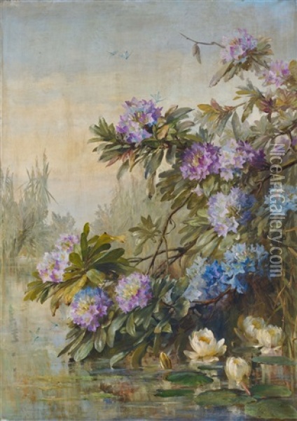 A Landscape View With Spring Flowers Oil Painting - Clara Von Sivers
