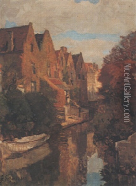 Kanal Bei Brugge Oil Painting - Gustav Schoenleber
