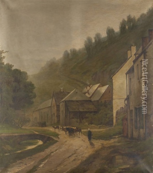 Le Retour Du Troupeau Au Village Oil Painting - Gerard Joseph Adrian van Luppen