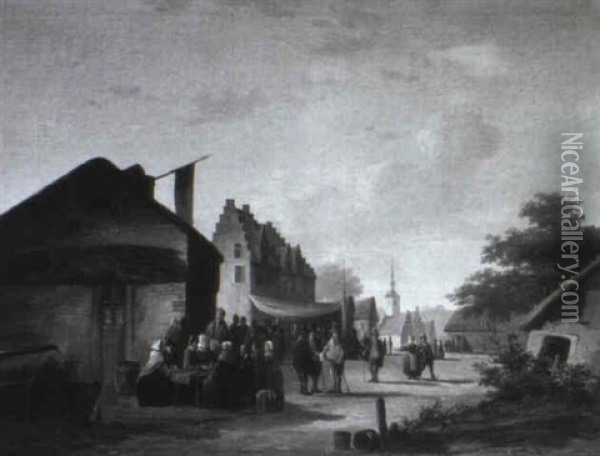 Bauernfest In Einem Dorf Oil Painting - Cornelis van Leemputten
