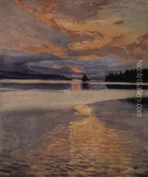 Auringonlasku (solnedgang) Oil Painting - Akseli Valdemar Gallen-Kallela