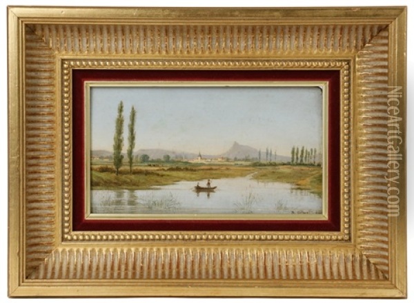 Men Boating On An Italian Lake Oil Painting - Albert Gilbert