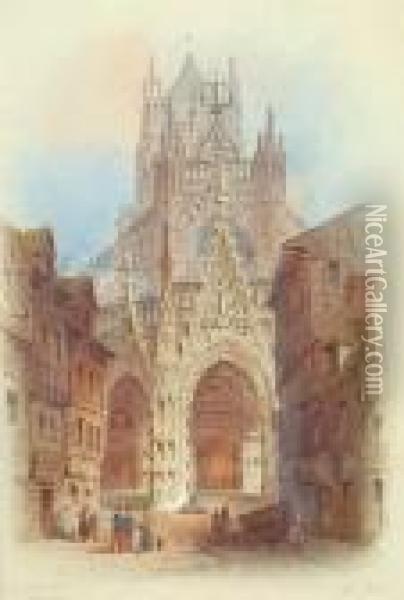 St.maclou, Rouen; At Caudebec, Normandy Oil Painting - Edwin Thomas Dolby