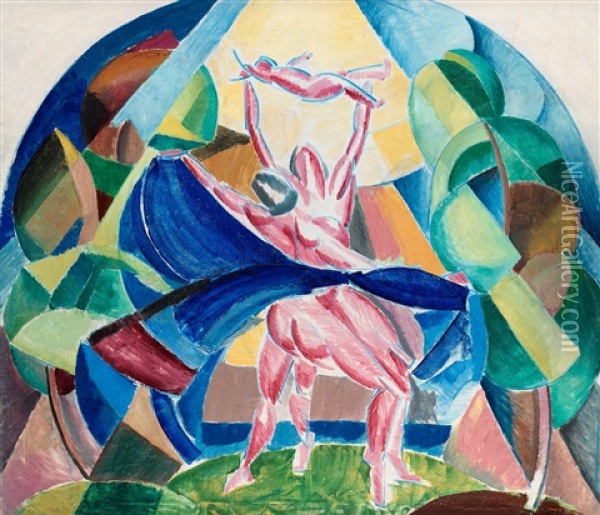 Kubistisk Komposition Med Figurer (foraldralycka) Oil Painting - John Jon-And