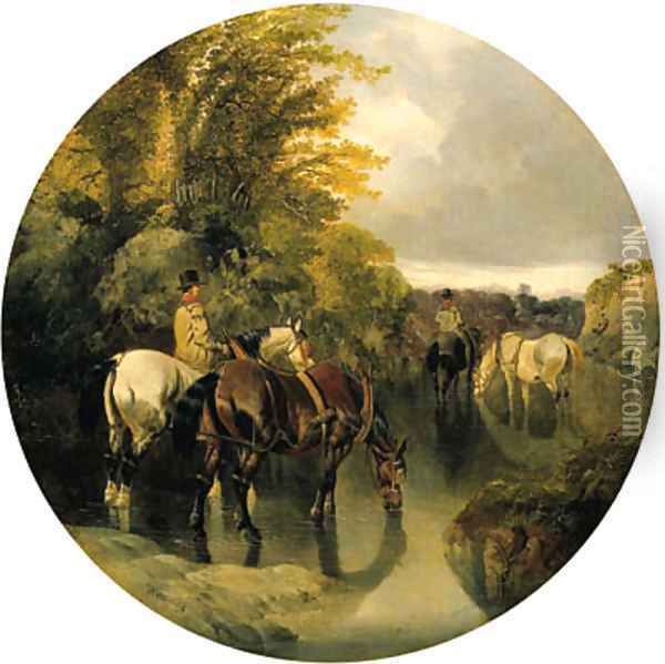 Horses Going to Water Oil Painting - John Frederick Herring Snr