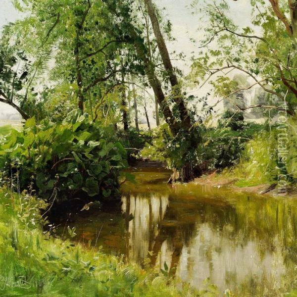 View Of S by Stream Oil Painting - Peder Mork Monsted