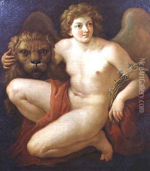 Peace, holding a lion's head Oil Painting - Giovanni Battista Cipriani