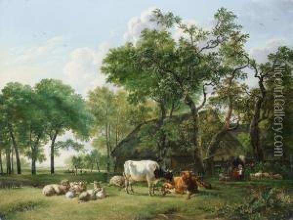 Waldlandschaft Mit Bauer Und Vieh Oil Painting - Pieter Gerardus Van Os