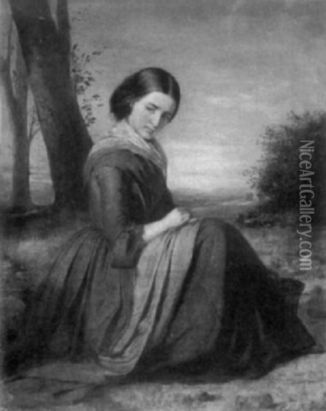 Young Woman Seated On Path Oil Painting - Joseph Henderson