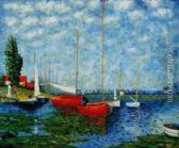 Red Boats At Argenteuil Oil Painting - Claude Oscar Monet