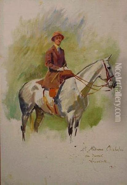Madame Chisholm Riding Oil Painting - Wojciech Von Kossak