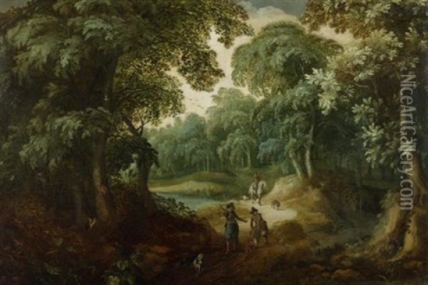 Waldlandschaft Mit Jagern Oil Painting - Abraham Govaerts