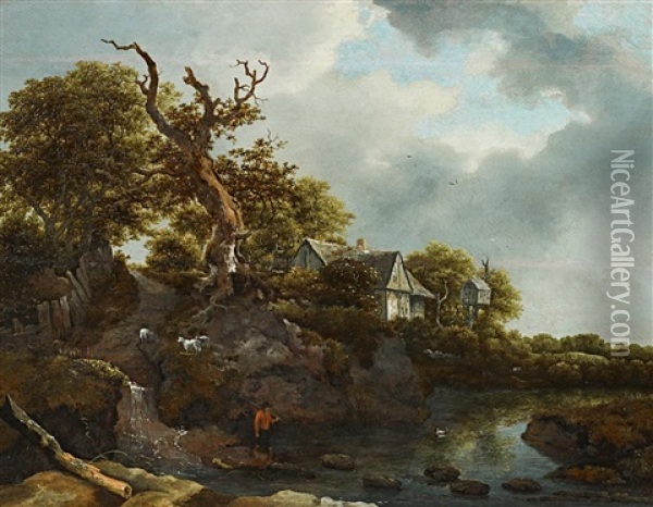 Landschaft Mit Haus Und Taubenschlag Oil Painting - Jacob Van Ruisdael