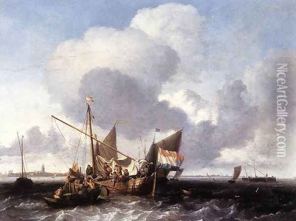 Ships On The Zuiderzee Before The Fort Of Naarden 1660s Oil Painting - Ludolf Backhuysen