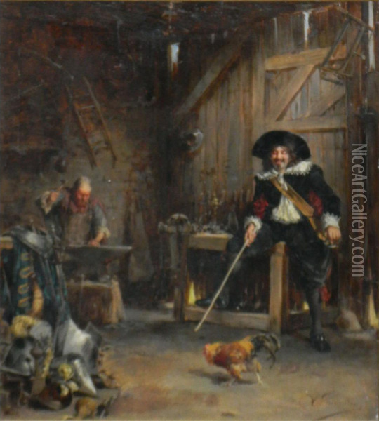 At The Forge Oil Painting - Sir Alfred East