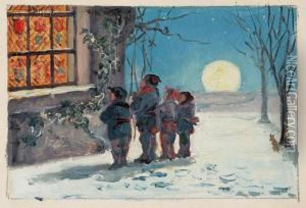 Ye Carol!
/a Christmas Card Illustration Oil Painting - Walter Satterlee