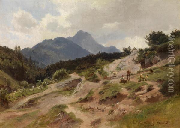 Scene Of The Mittenwald On The Karwendelgebirge Oil Painting - Ludwig Halauska