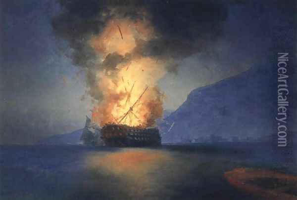 Exploding Ship Oil Painting - Ivan Konstantinovich Aivazovsky