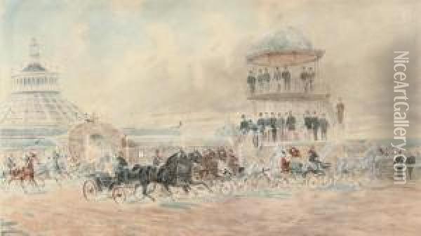Carriage Racing With George V Looking On From The Stands Oil Painting - Hans Gottfried Wilda