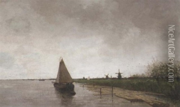 A River Landscape With Vessels, A City Beyond Oil Painting - Theophile De Bock