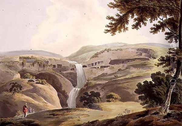 The Mountain of Ellora, 3rd view, plate III from Part 5 of 'Oriental Scenery', engraved by Thomas Daniell (1749-1840) pub. 1803 Oil Painting - James Wales