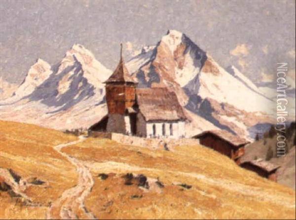 Das Bergkirchlein Bei Arosa Oil Painting - Hans Maurus