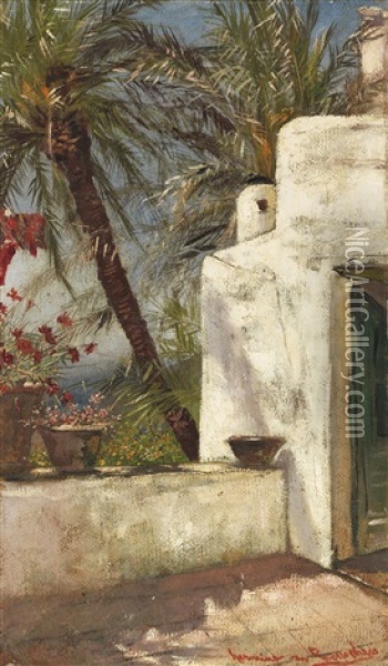 Palmenterrasse (capri) Oil Painting - Hermione von Preuschen