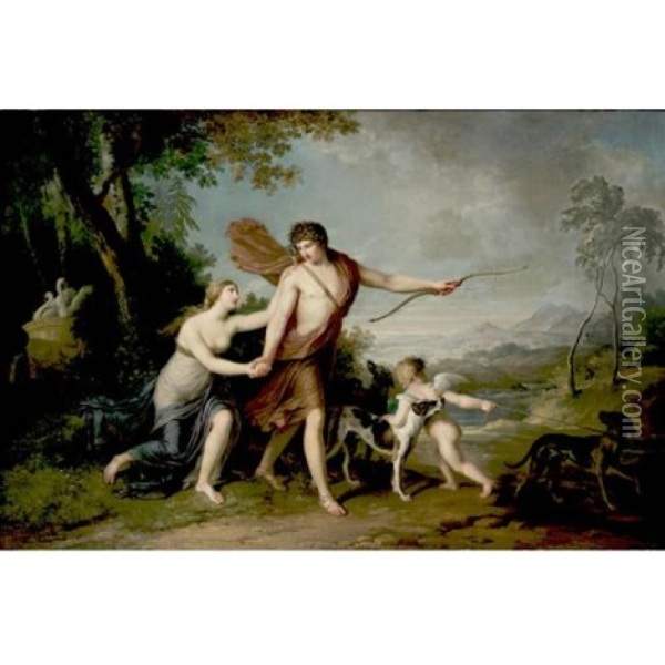Venus And Adonis Oil Painting - Augustin Charles G. van den Berghe