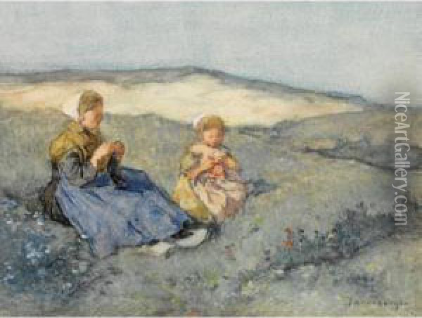 Two Sisters In The Dunes Oil Painting - Johannes Evert Akkeringa