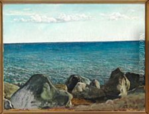 Eno Beach With Five Large Stones Oil Painting - Laurits Andersen Ring