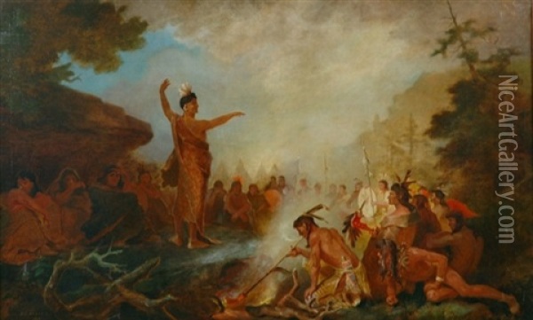 Indian Powwow At The Treaty Of Traverse Des Sioux Oil Painting - Francis Blackwell Mayer