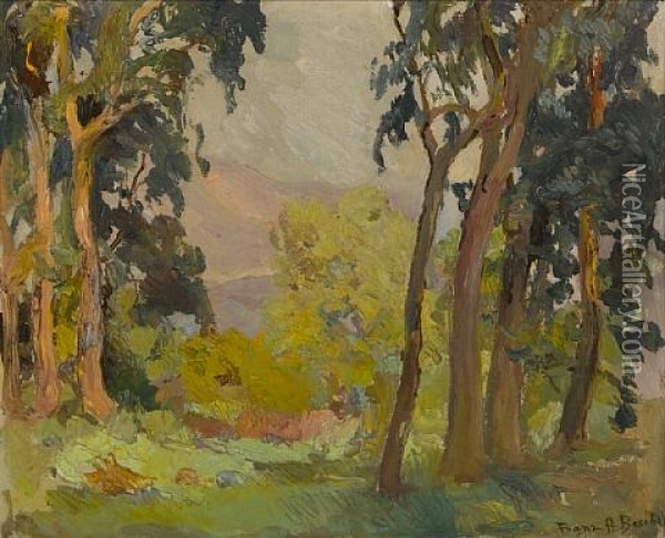 A Grove Of Trees With Mountains In The Distance Oil Painting - Franz Arthur Bischoff