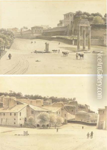 Two Views Of The Palatine Hill Oil Painting - Joseph Augustus Knip