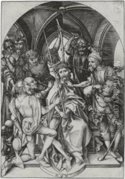 Christ Crowned With Thorns (b. 13; L., Holl. 23) Oil Painting - Martin Schongauer