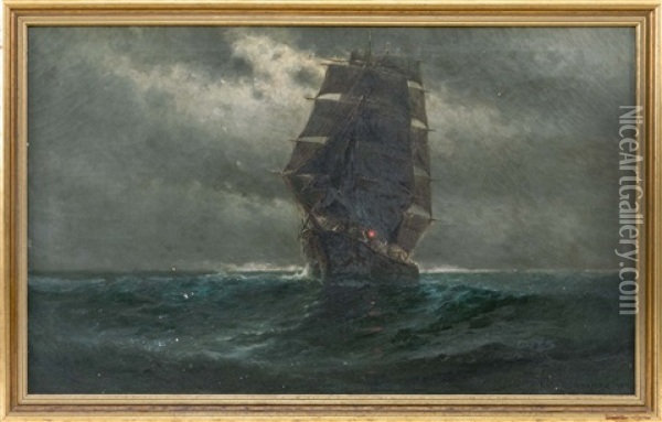 Moonlit Ship Under Full Sail Oil Painting - Theodore Victor Carl Valenkamph