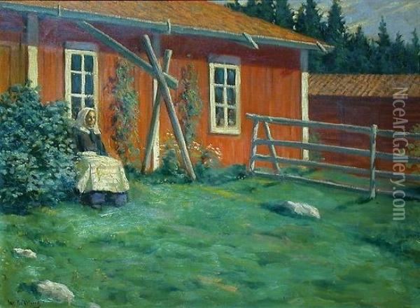 Tun Med Sittende Kvinne Oil Painting - Jakob Bratland