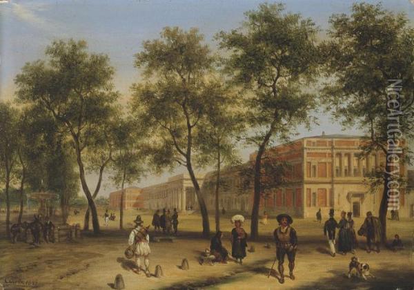 Vue Presumee Du Paseo Del Prado Avec Le Musee Du Prado Amadrid Oil Painting - Guiseppe Canella