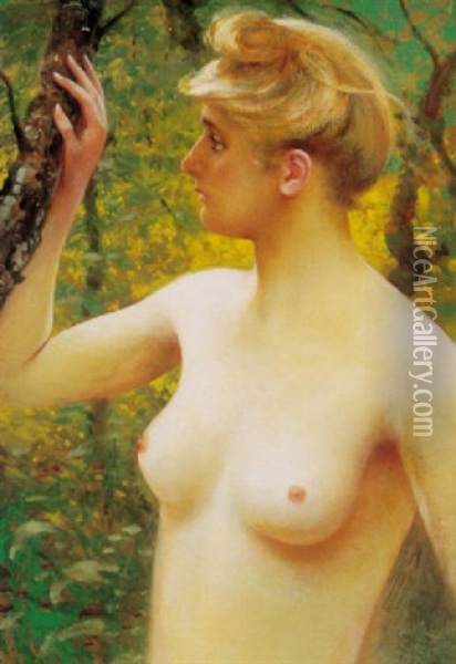 A Woodland Nymph Oil Painting - August Vilhelm Nikolaus Hagborg