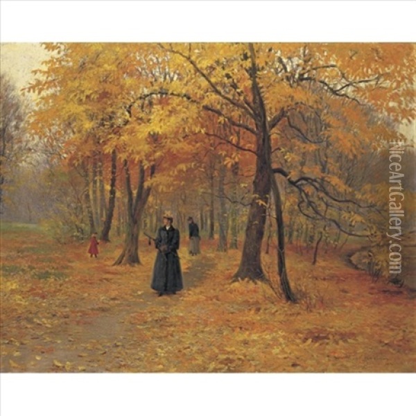 A Forest Walk In Autumn Oil Painting - Carl Carlsen